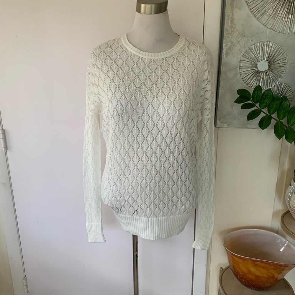 NWT Adrianna Papell ivory linen blend textured knit long sleeve top size L